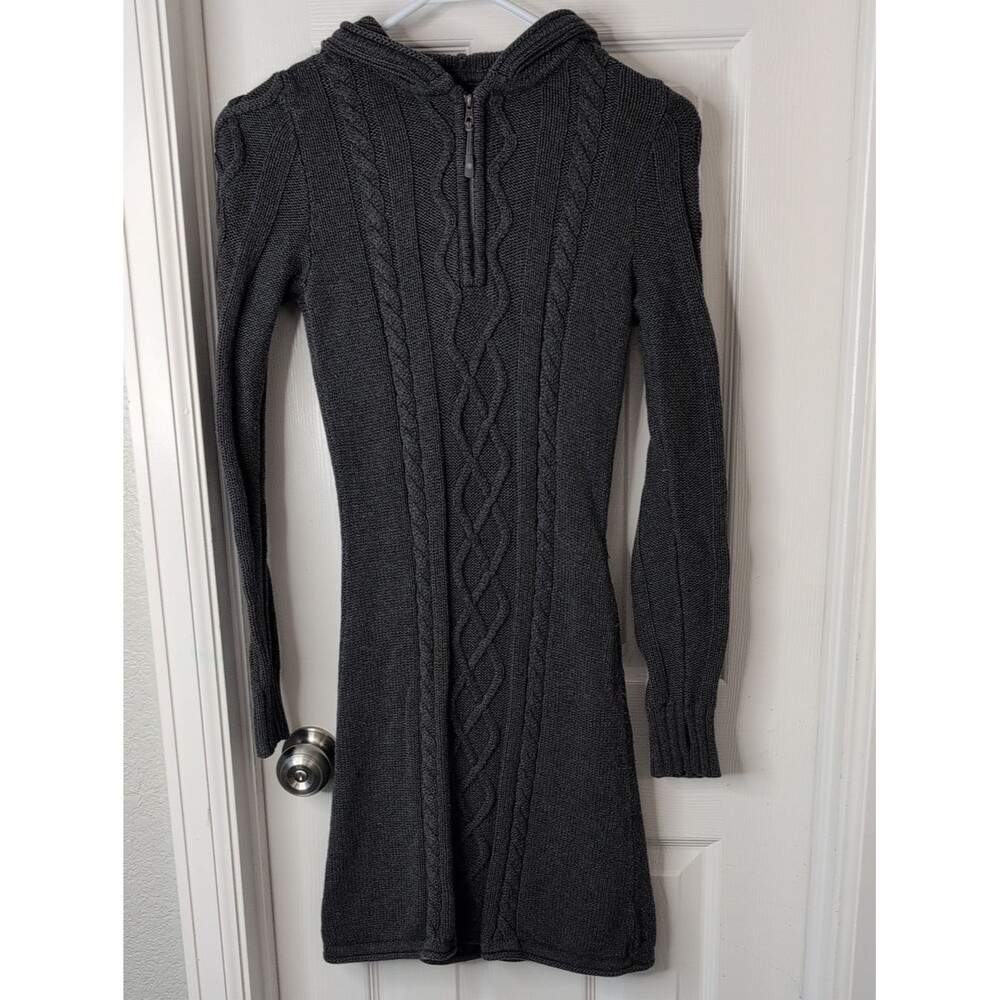 Athleta Cotton Cashmere Blend Charcoal Cable-Knit Hooded Sweater Dress XS